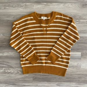 Madewell mustard yellow striped 100% cashmere crew neck sweater in xs